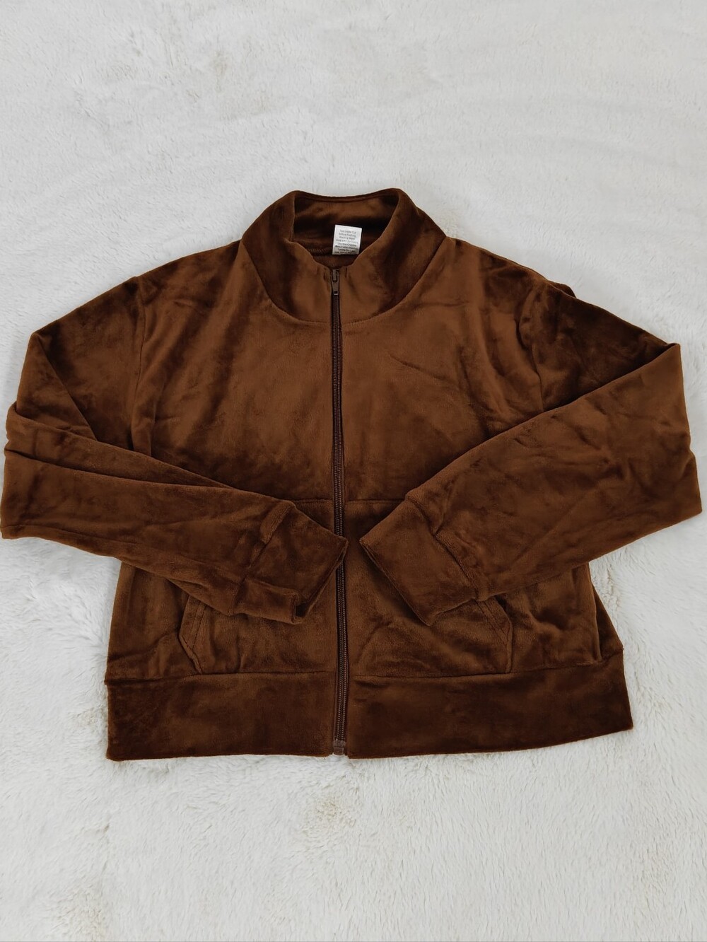 Men's Brown Full-Zip Velour Jacket